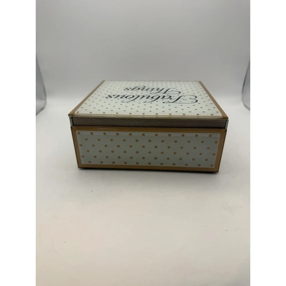 Fabulous Things Glass Trinket Box Gold Polka Dot Decorative Keepsake Jewelry Box